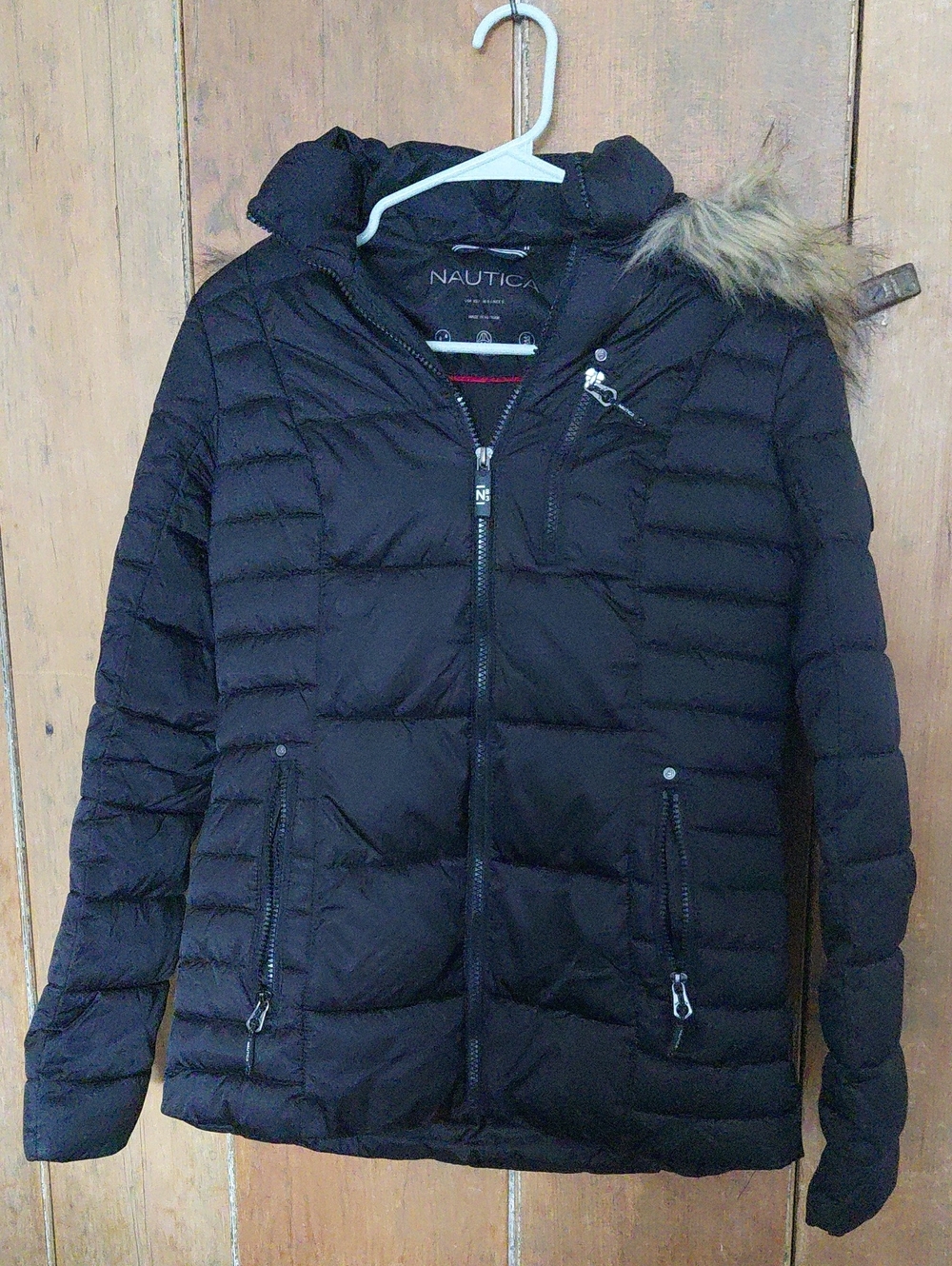 Nautica Women's XS Black Quilted Hooded Puffer with Faux Fur Trim